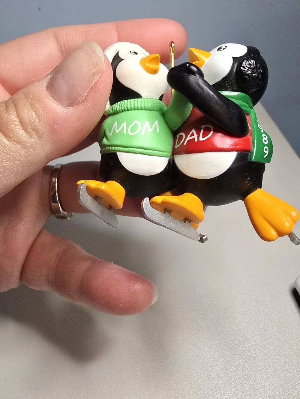 Vintage 1989 Hallmark Mom & Dad Ice Skating Penguins Christmas Ornament